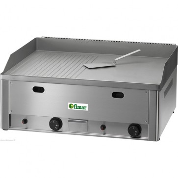 Fry top a gas doppio piastra liscia e rigata al cromo bistecchiera professionale cromata mista hamburger carne pub bar chiosco GPL