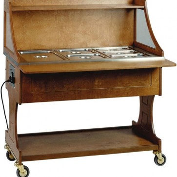 CARRELLO TERMICO BAGNOMARIA IN LEGNO tinto noce PER BUFFET 3 bacinelle Professionale hotel 