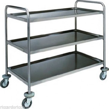 CARRELLO DI SERVIZIO cm 109X59X93H 3 PIANI Professionale in acciaio inox ruote