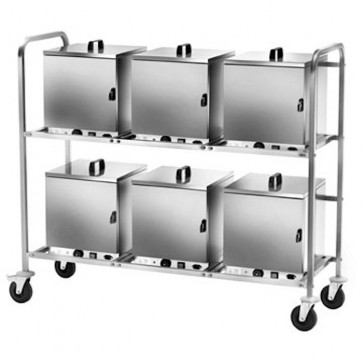 CARRELLO A 2 PIANI cm 155x61x132H Breakfast acciaio inox con 6 cassette termiche