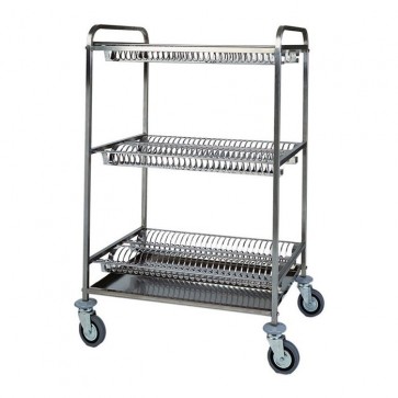 CARRELLO SCOLAPIATTI cm 110X62X134H 2 PIANI scolapiatti e 1 piano bicchieri portata 120 piatti