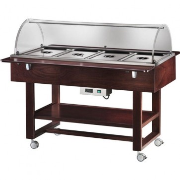 ESPOSITORE CALDO BAGNOMARIA CON CUPOLA carrello professionale Ristoranti legno tinto wenge 