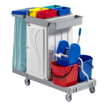 Carrello pulizia cm 133X68X124H plastica con secchio strizzatore sacco carrelli