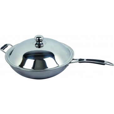 Pentola wok Ø cm 36 con coperchio per piastra a induzione piano concavo BT350W