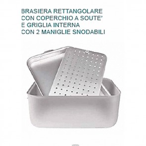 BRASIERA IN Alluminio cm 60X40X20H Con Coperchio Souté E Griglia Pentole Agnelli 07 23