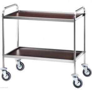 CARRELLO DI SERVIZIO cm 70X50X78H 2 PIANI Professionale inox e nobilitato wengé