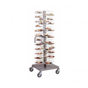 CARRELLO PORTAPIATTI CROMATO cm 70X70X175H Portata 96 piatti Ø cm 25/31 Porta