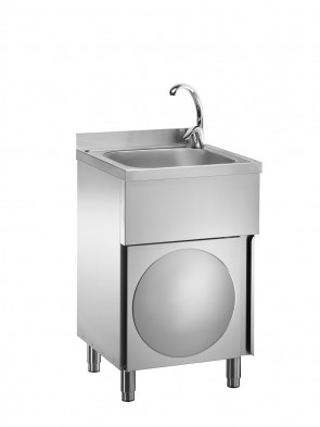 Lavello su mobile con rubinetto a leva cm 50x50x85H acciaio inox lavamani